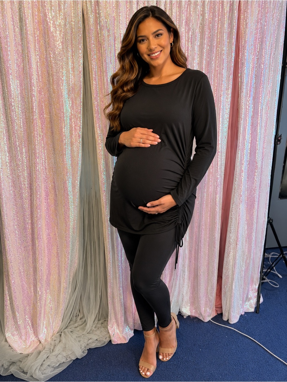 Women's Black Long-Sleeve Crewneck Tee Maternity